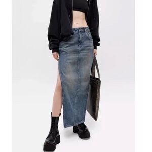 R13 Devon Side Slit Midi Skirt - Barter Indigo Size 26 NWT